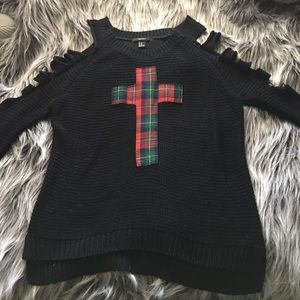 Cold shoulder black sweater